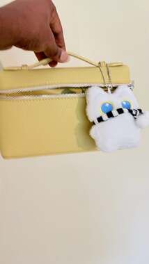 Yellow Mini Top-Handle Crossbody Bag with White Cat Plush Charm